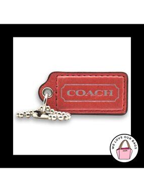 Rare COACH HANG TAG 2" Bag Charm Keychain Fob Pink Smooth Leather Nickel Medium